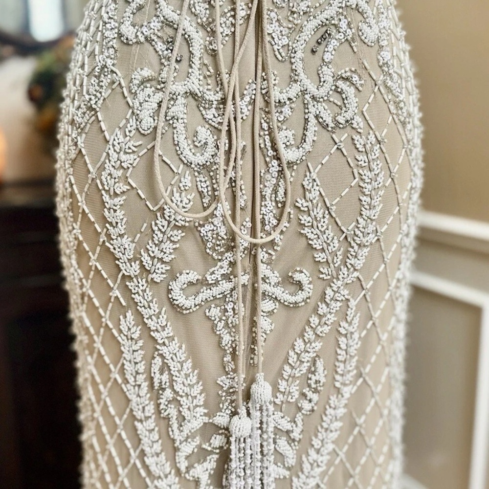 Elegant Sherri Hill Beige Cream Embellished Engagement Formal Prom Dress Size 4 - Picture 10 of 16